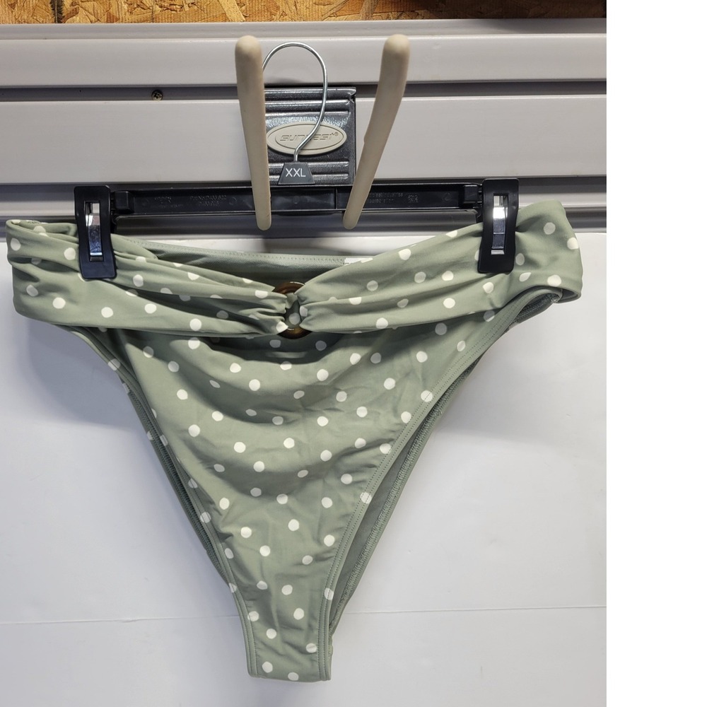 Abercrombie & Fitch High Leg‎ Cheeky Polka Dot Bikini Bottom Green White XL NWT
